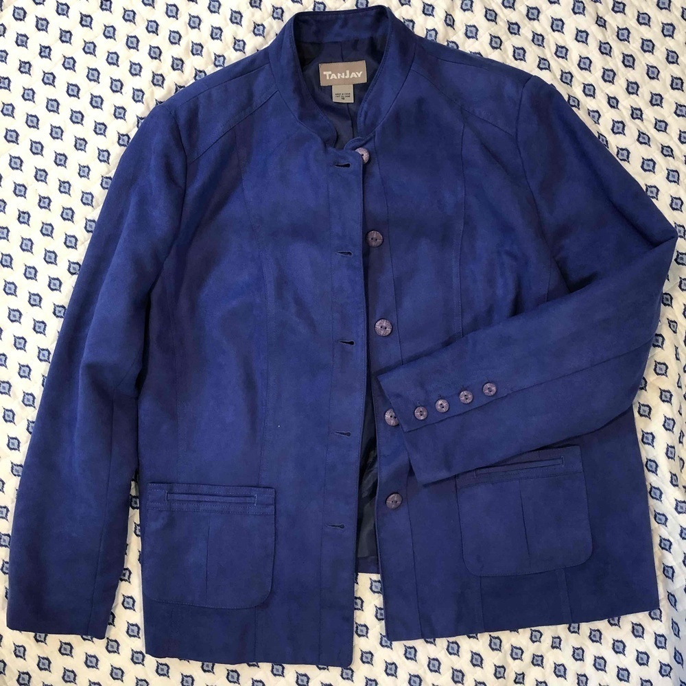 Tanjay Blue 5 Button Mandarin Collar Jacket Mens Size 18